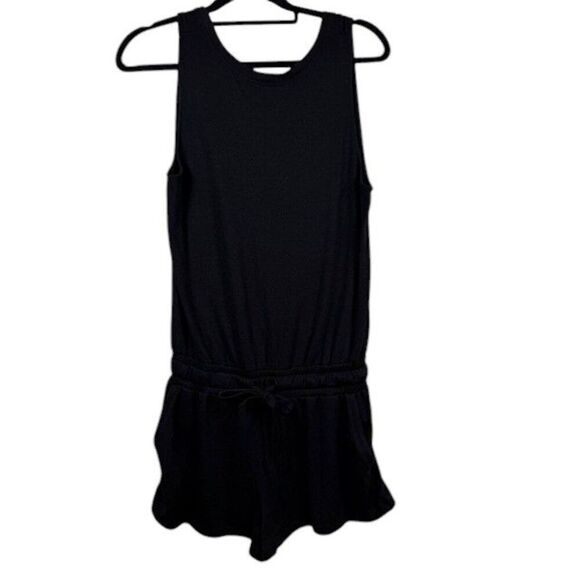 Wilfred Free Black Izabel Jersey Knit Sleeveless Short Romper Pockets Size Small - Picture 2 of 12